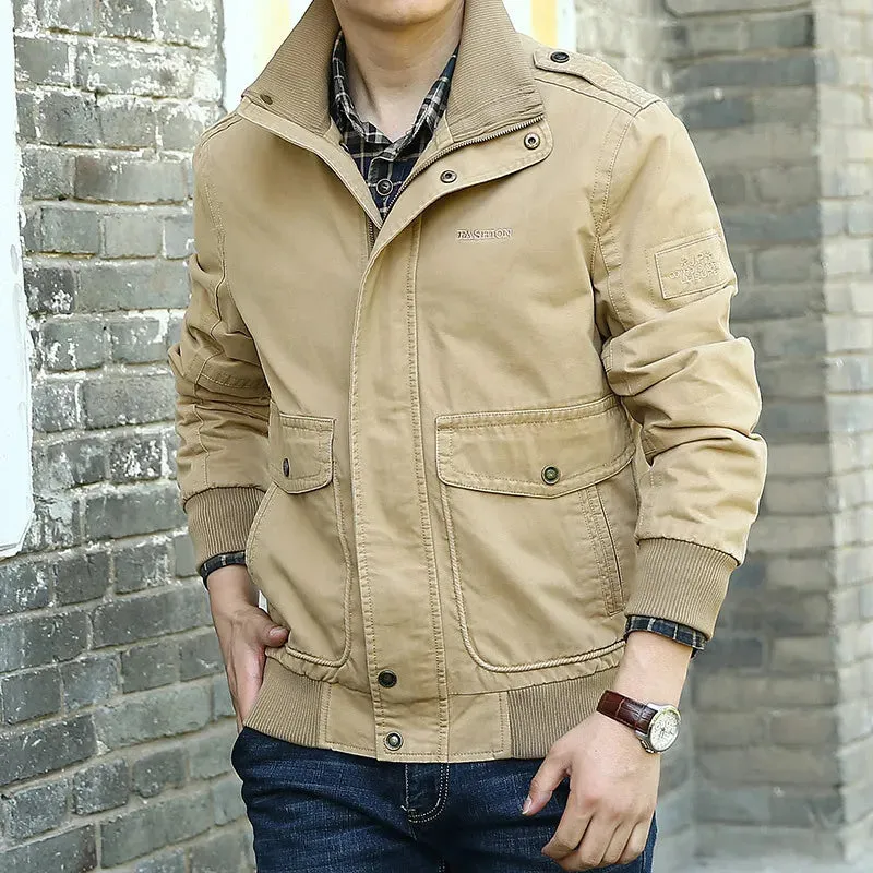 2022 Spring Autumn Men'S Europe Military Quality Casual Style Khaki Jacket Army Green Coat Man 100%