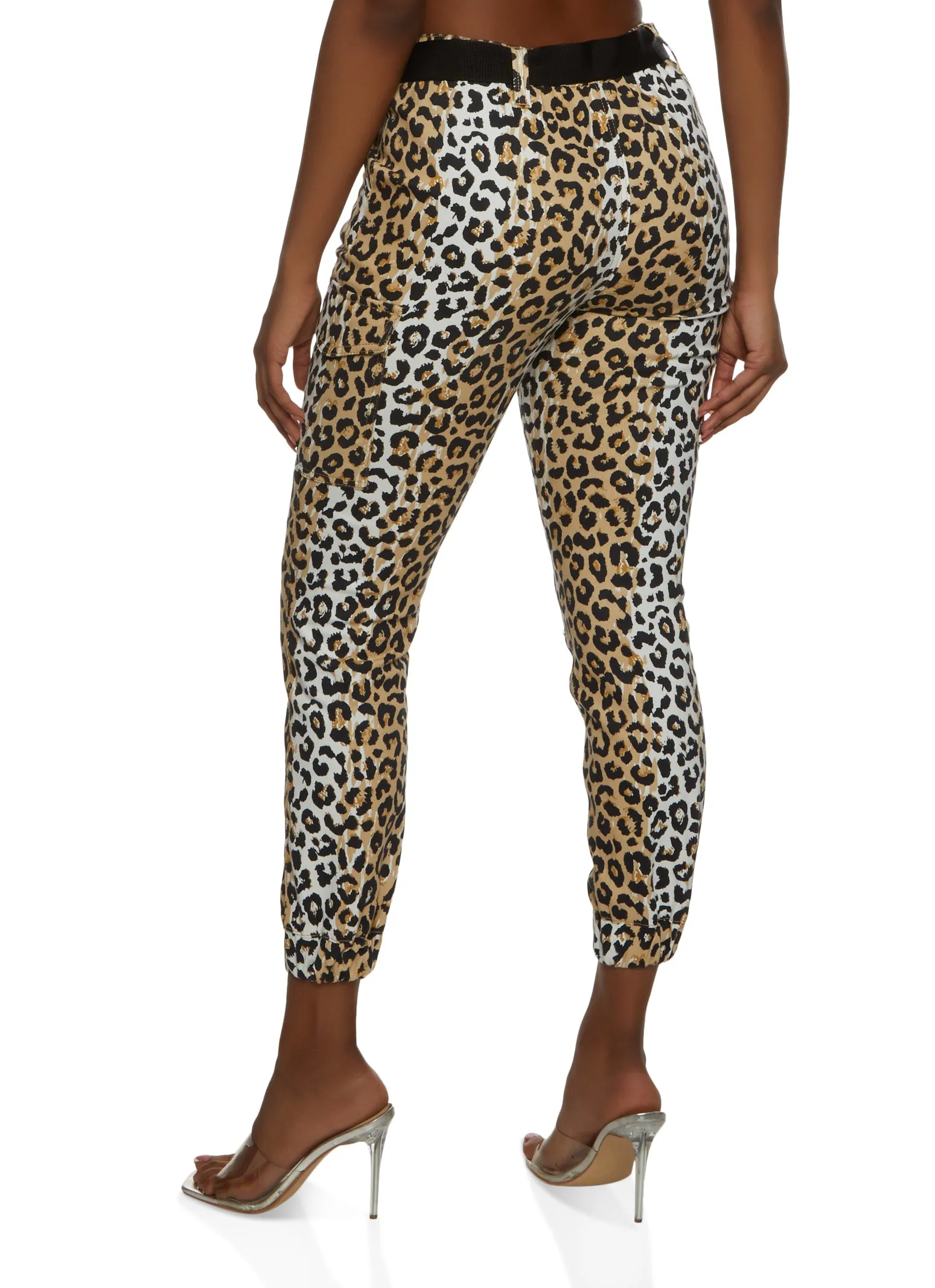 Almost Famous Leopard Belted Cargo Denim Joggers