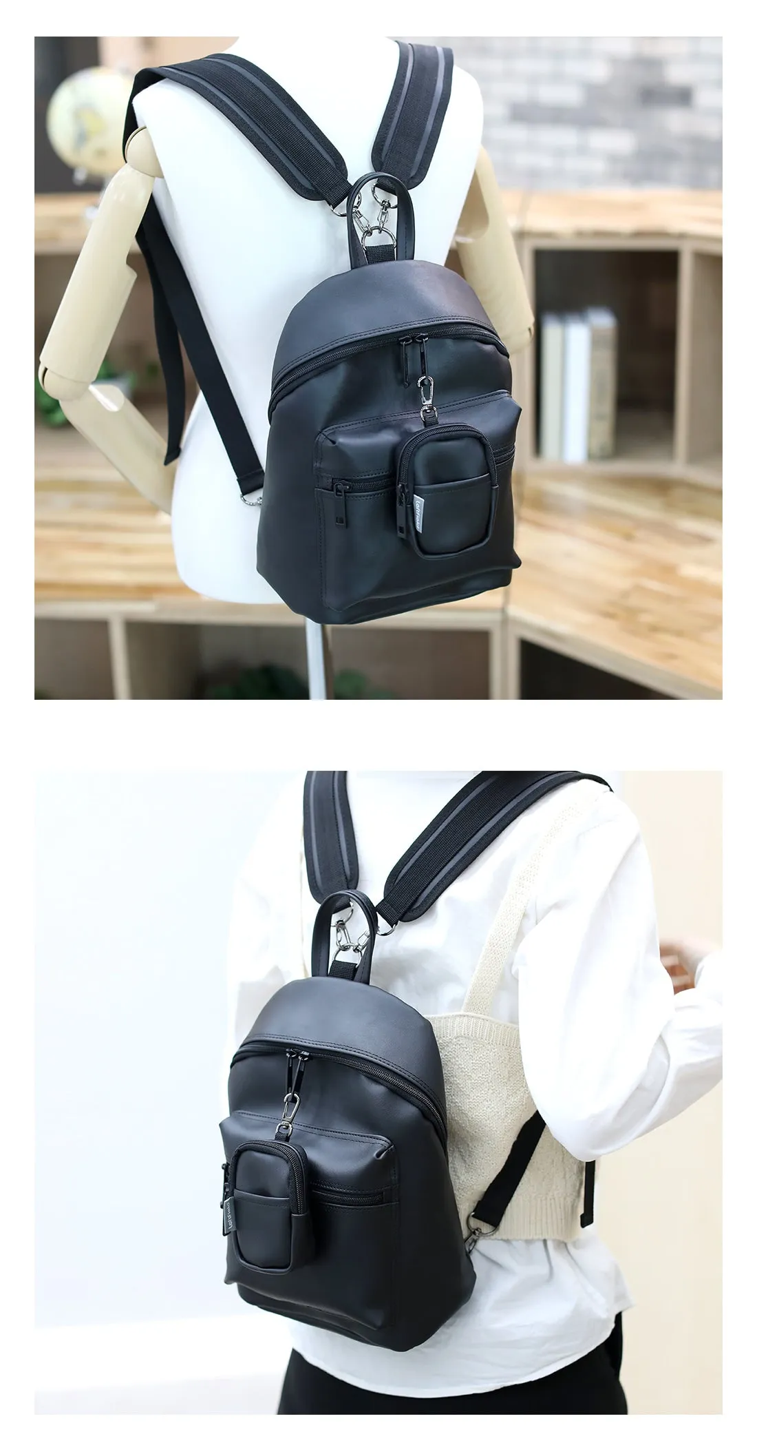 Black Multi Mini Backpacks Faux Leather Sling Bags Crossbody Messengers School Travel Bookbags Unisex Mens Womens