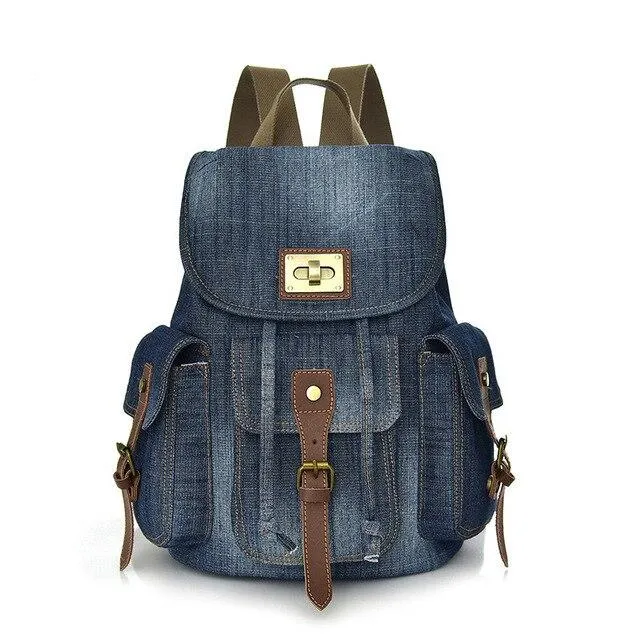 Blue and Green Denim Canvas School 20 to 35 Liter Backpack