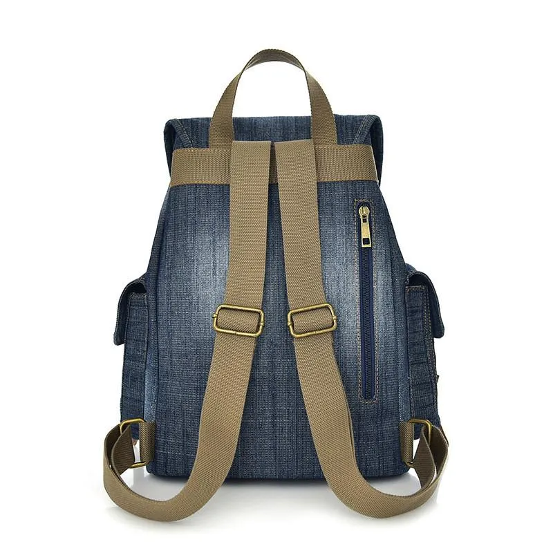 Blue and Green Denim Canvas School 20 to 35 Liter Backpack