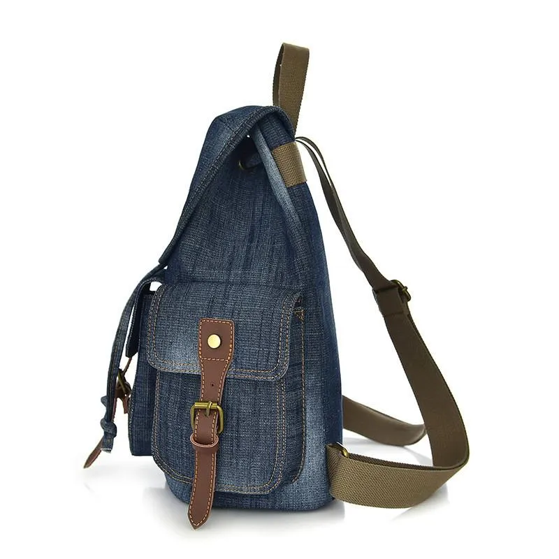 Blue and Green Denim Canvas School 20 to 35 Liter Backpack