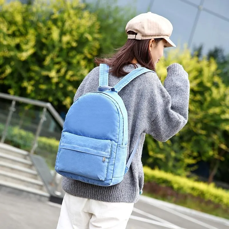 Blue Denim Canvas Travel 20 to 35 Litre Backpack