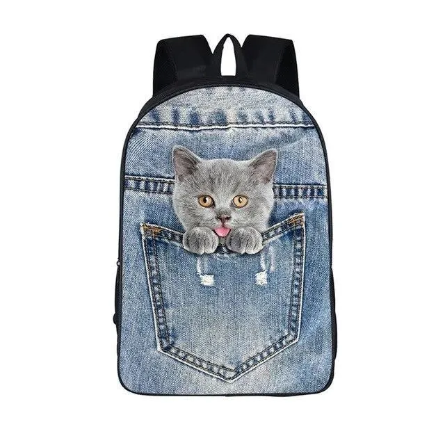 Blue Nylon Denim 20 to 35 Litre Backpack with Pet Design for Children