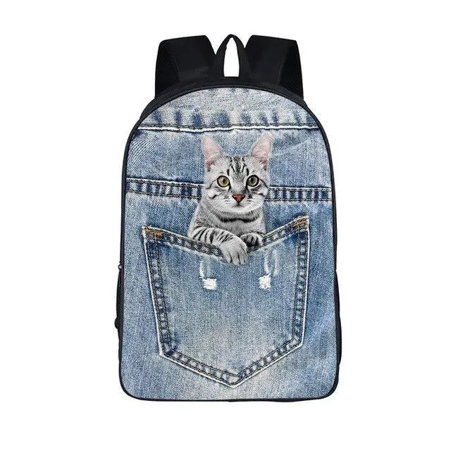 Blue Nylon Denim 20 to 35 Litre Backpack with Pet Design for Children