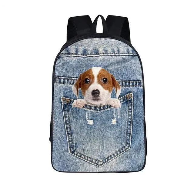 Blue Nylon Denim 20 to 35 Litre Backpack with Pet Design for Children