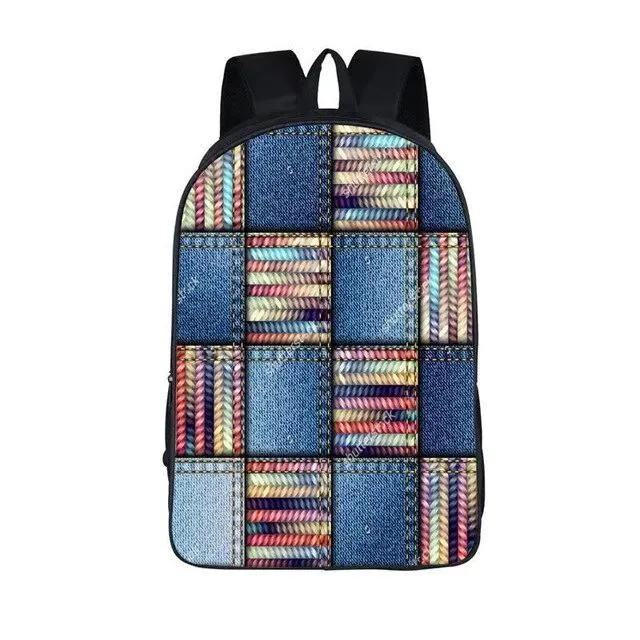 Blue Nylon Denim 20 to 35 Litre Backpack with Pet Design for Children