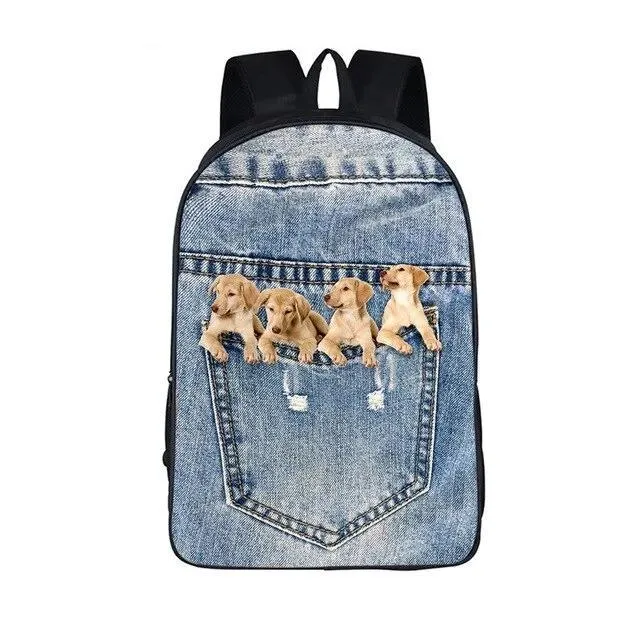 Blue Nylon Denim 20 to 35 Litre Backpack with Pet Design for Children