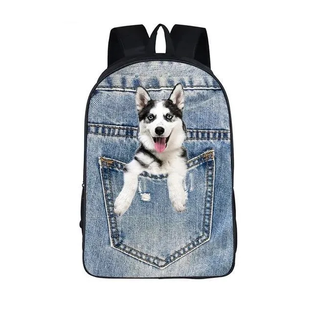 Blue Nylon Denim 20 to 35 Litre Backpack with Pet Design for Children