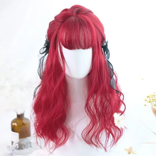 Bordeaux Red Curly Long Wig SD00212