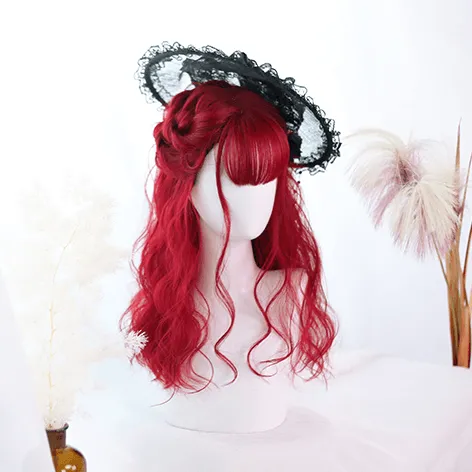 Bordeaux Red Curly Long Wig SD00212