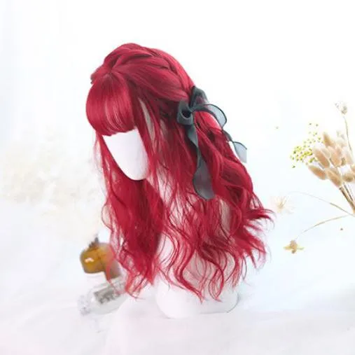 Bordeaux Red Curly Long Wig SD00212