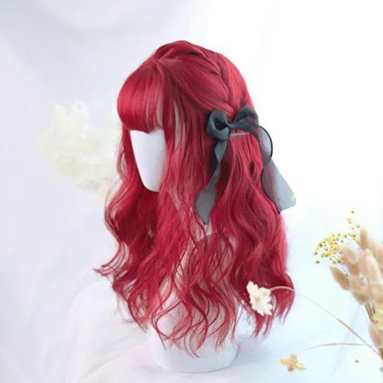 Bordeaux Red Curly Long Wig SD00212