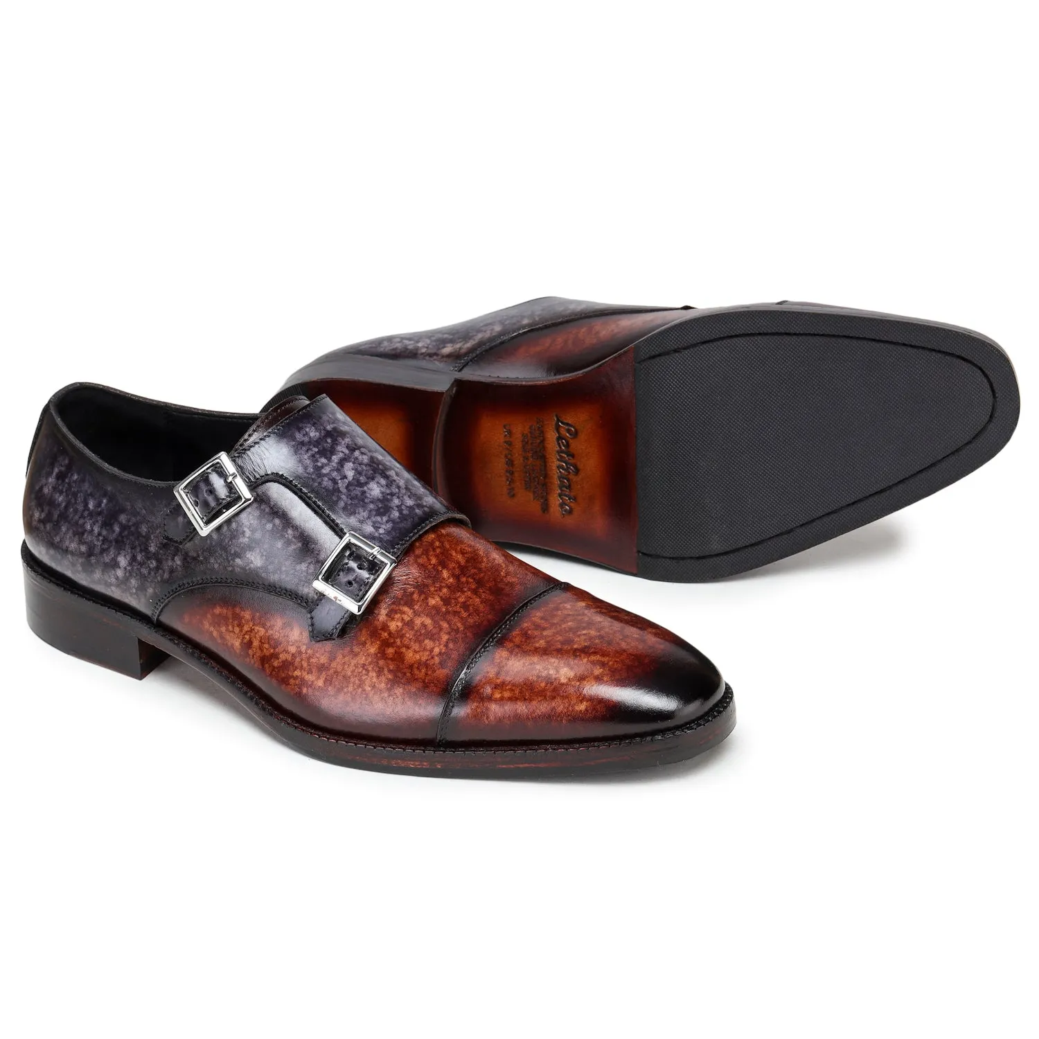 Captoe Double Monk Strap - Brown & Purple