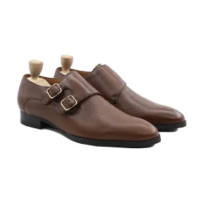 Chernihiv - Men's Brown Pebble Grain Double Monkstrap Shoe