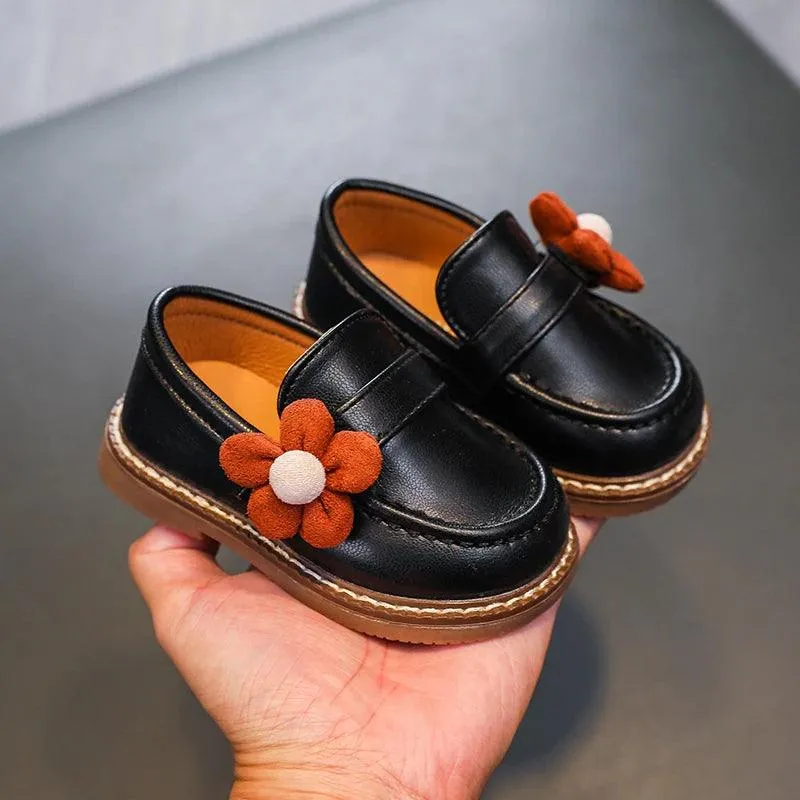 Comfortable Soft Leather Toddler Girl Casual Shoes with Flower - TF329