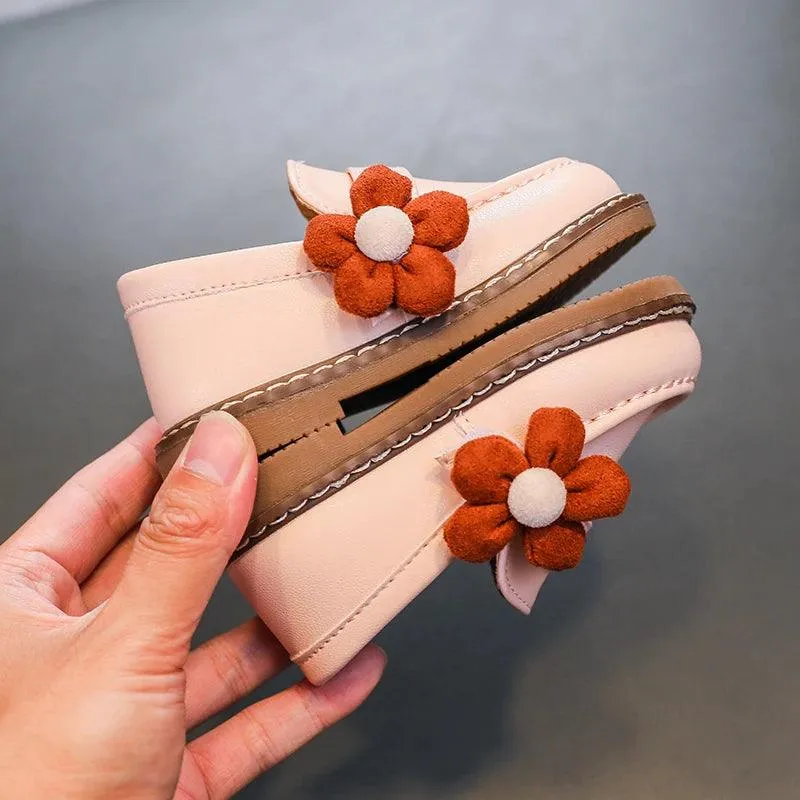 Comfortable Soft Leather Toddler Girl Casual Shoes with Flower - TF329