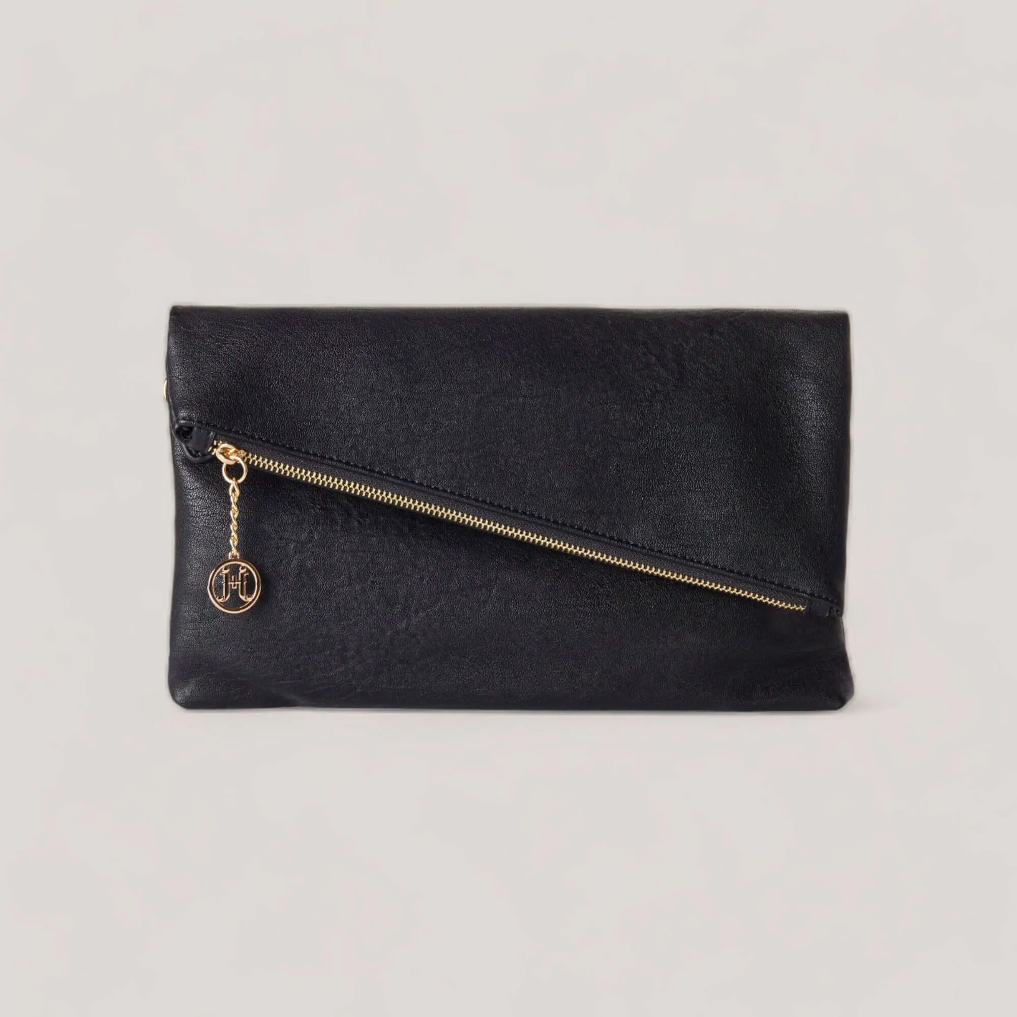 CYNDIE | Black Asymmetrical Fold over Clutch