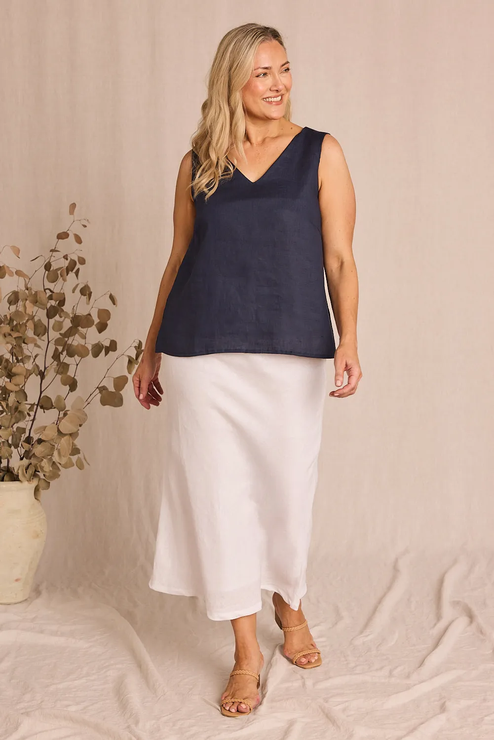 Ember Linen Cami in Navy