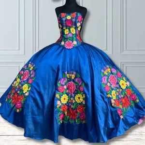 Embroidered Mexican Quinceanera Dress - Princes Bouquet