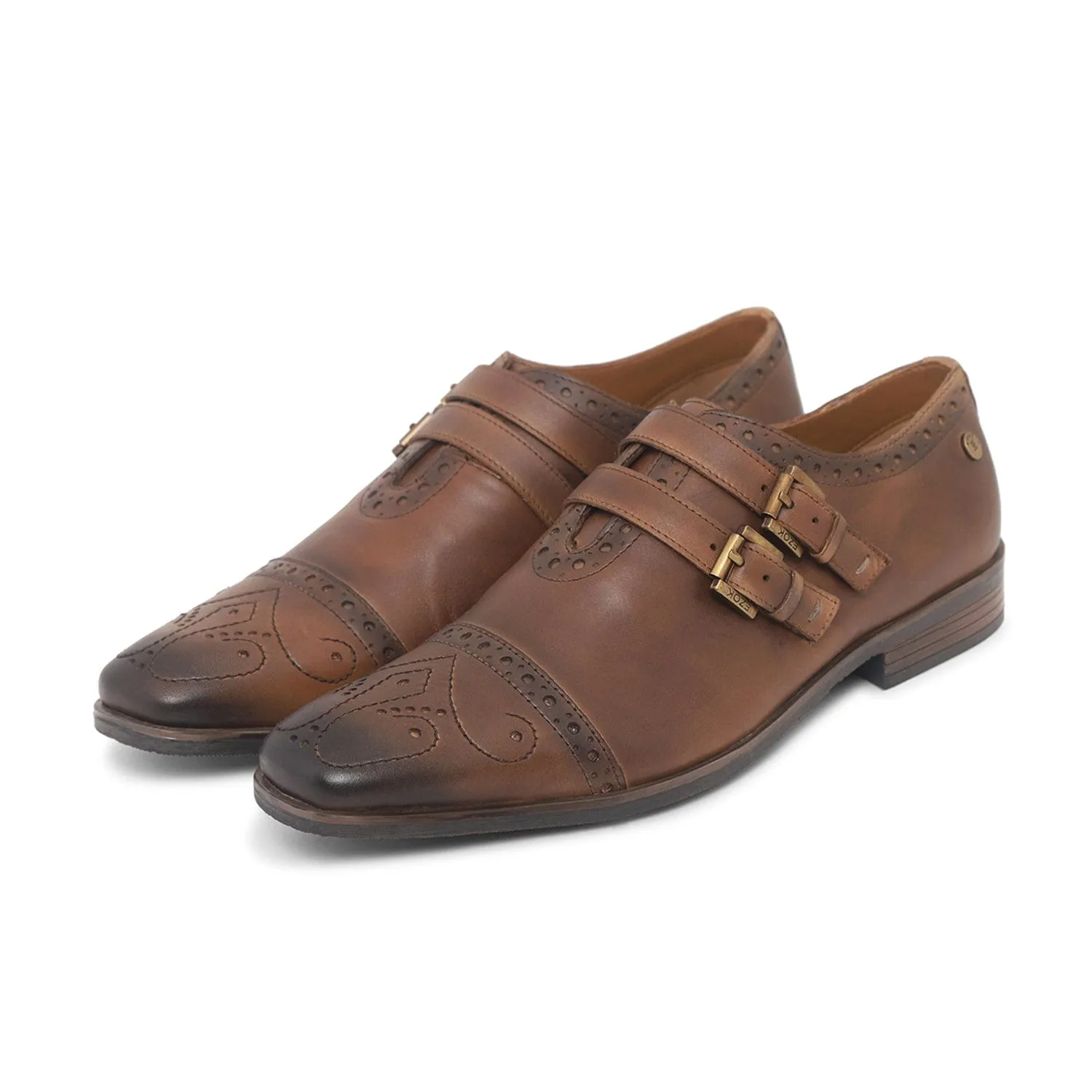 Ezok Men Brown Double Monk Strap Shoes