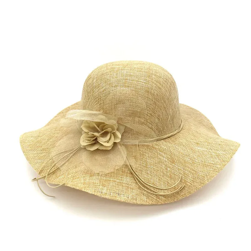 Floppy Wide Brim Linen Sun Hat with Bow