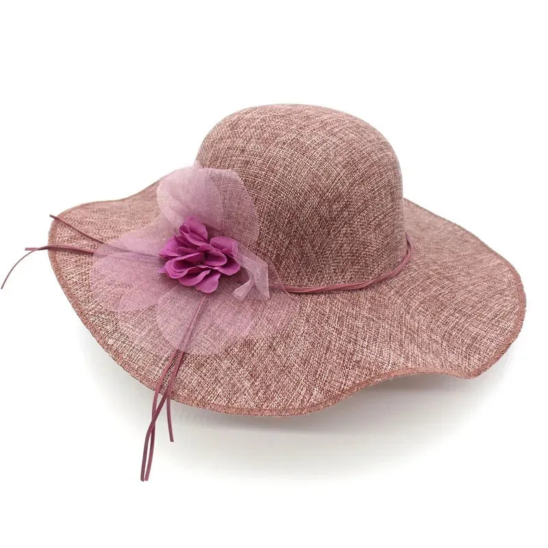 Floppy Wide Brim Linen Sun Hat with Bow