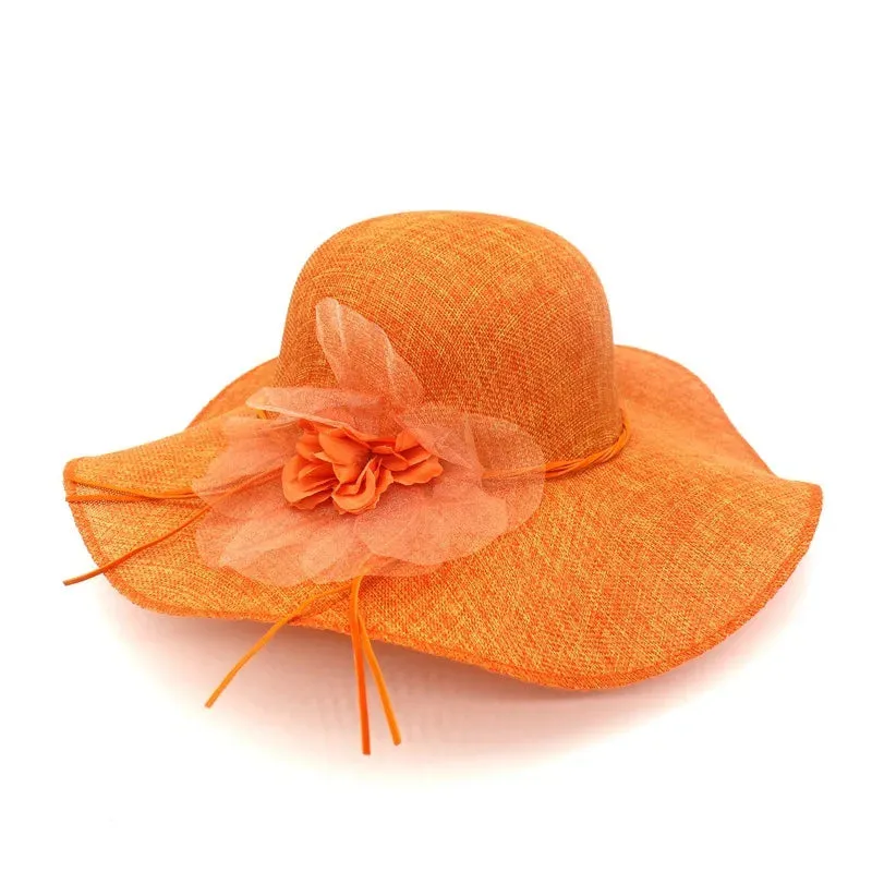 Floppy Wide Brim Linen Sun Hat with Bow