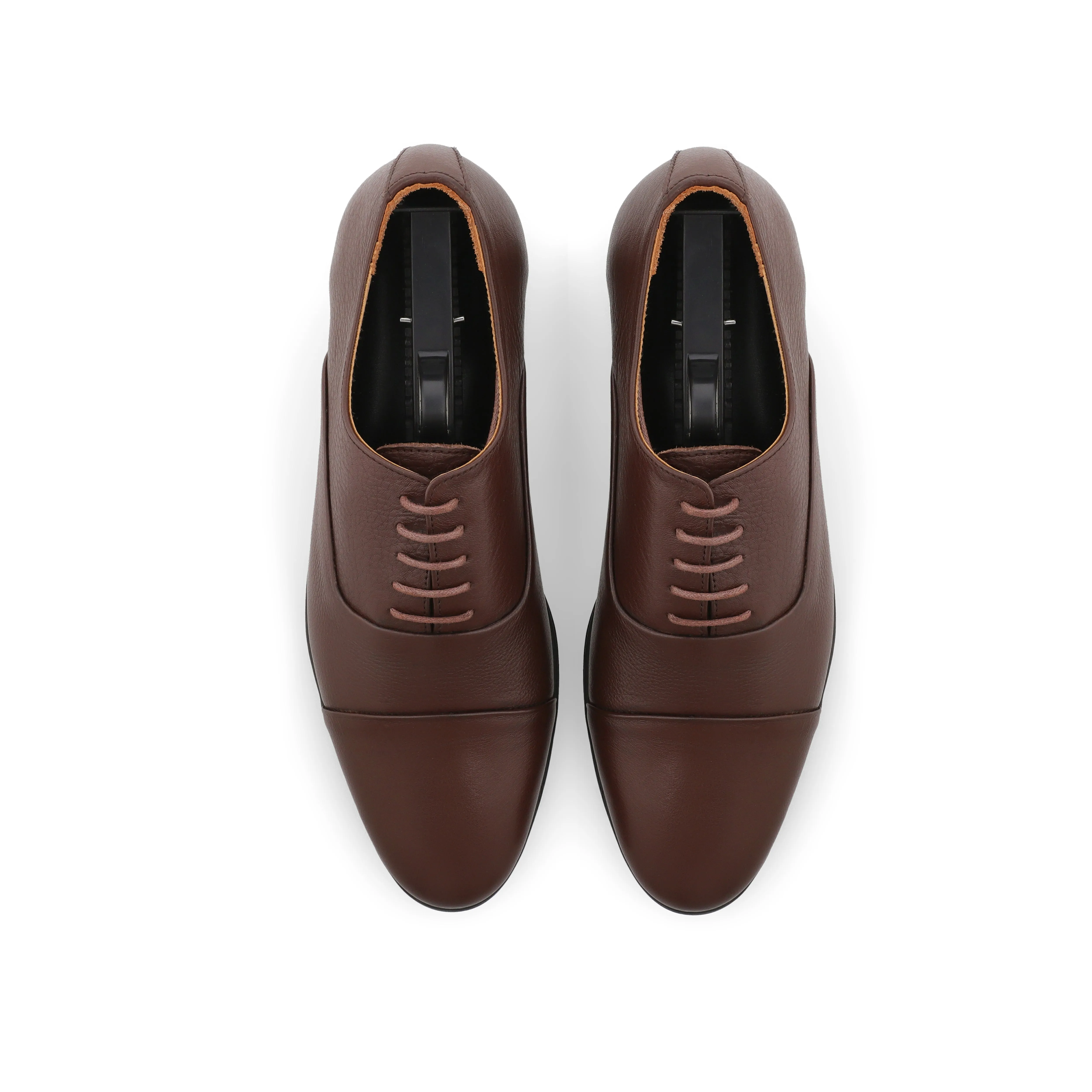 Grain leather Panelled Oxfords-Brown