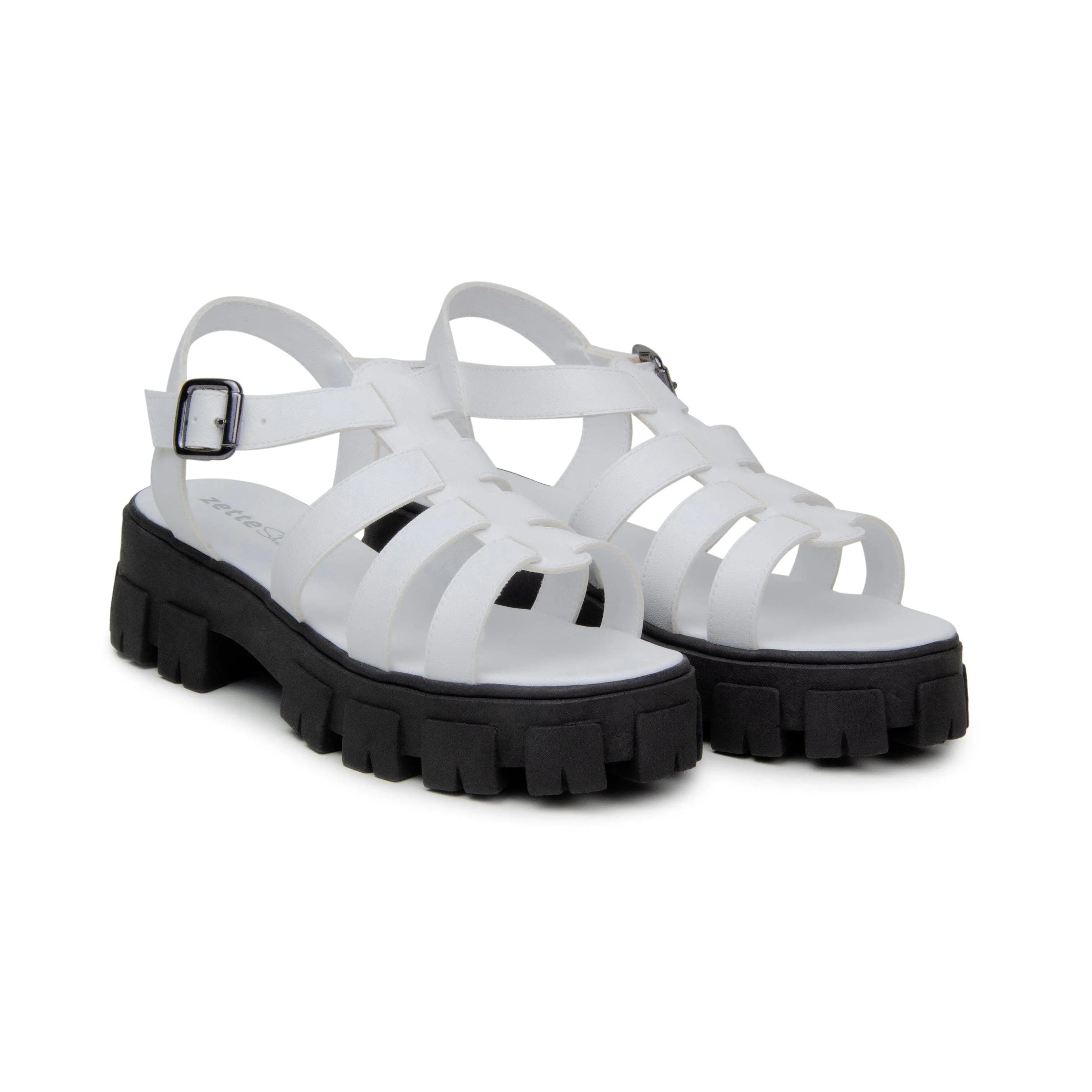 'Jess' corn-leather  sandal with lugged sole by Zette Shoes - white