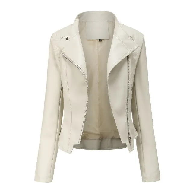 New Style Ladies Slim Leather Spring Thin Long-Sleeved Jacket