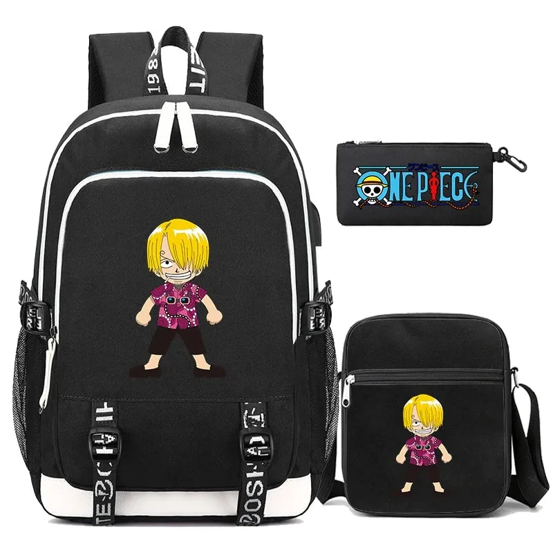 One Piece Anime Book Bags 3Pcs/Set Large Capacity Backpacks Teenage Student School Bags