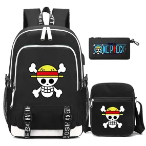 One Piece Anime Book Bags 3Pcs/Set Large Capacity Backpacks Teenage Student School Bags