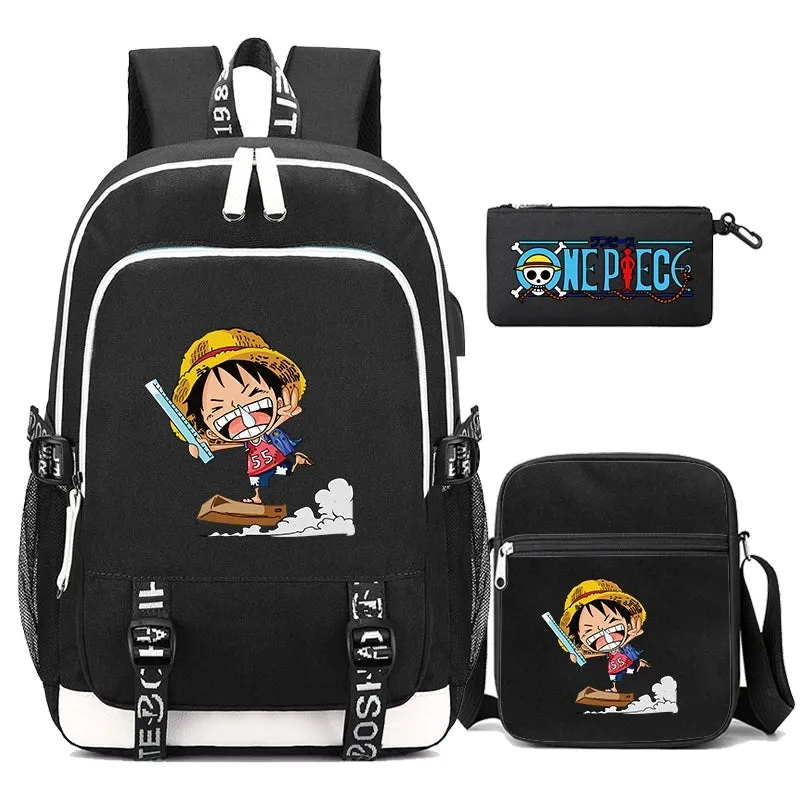 One Piece Anime Book Bags 3Pcs/Set Large Capacity Backpacks Teenage Student School Bags