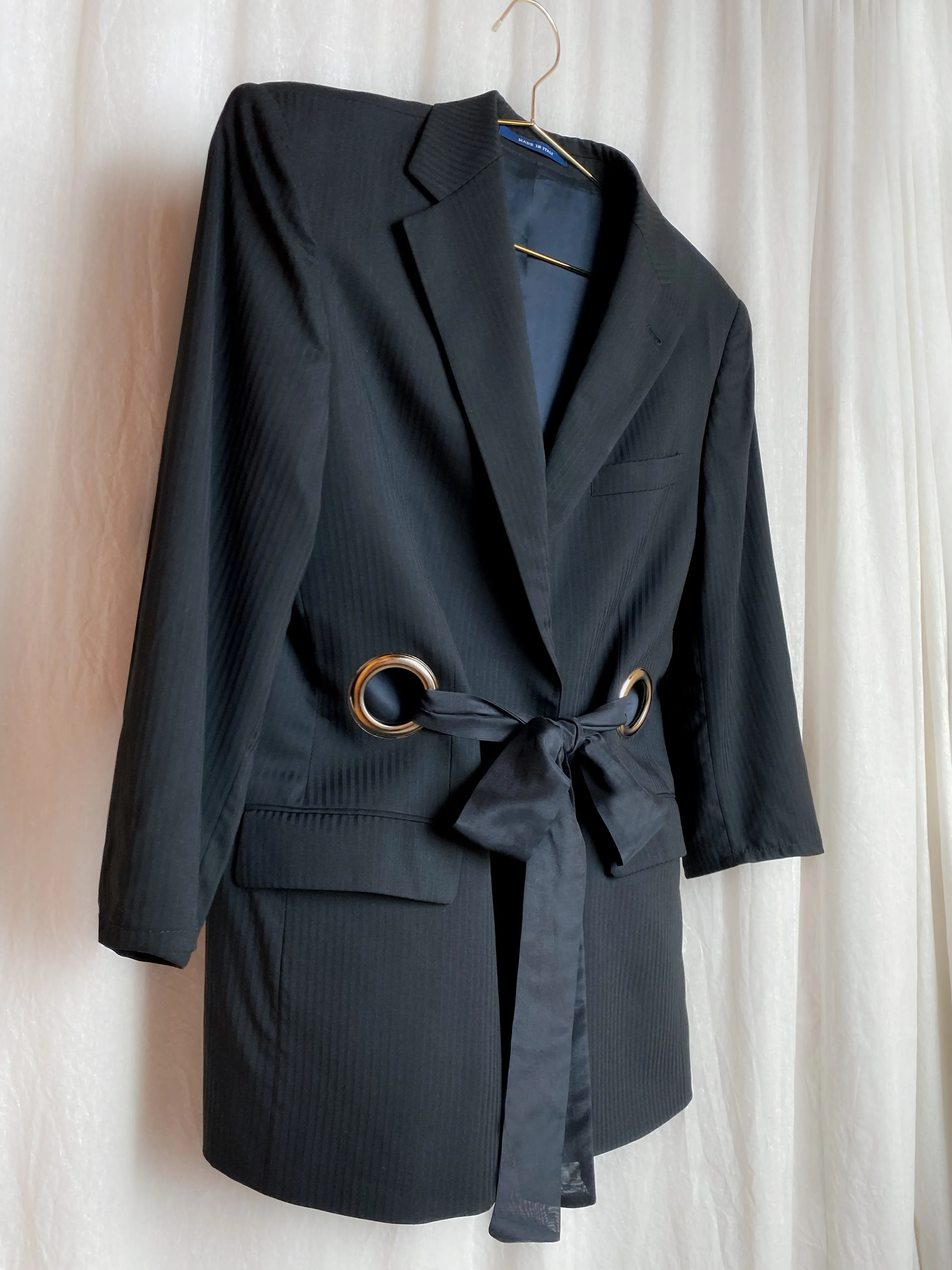 OUT OF OFFICE SUIT JACKET [ Virgin Wool, Black Tie Blazer, Silver Eyelets, Up To Size Medium ]