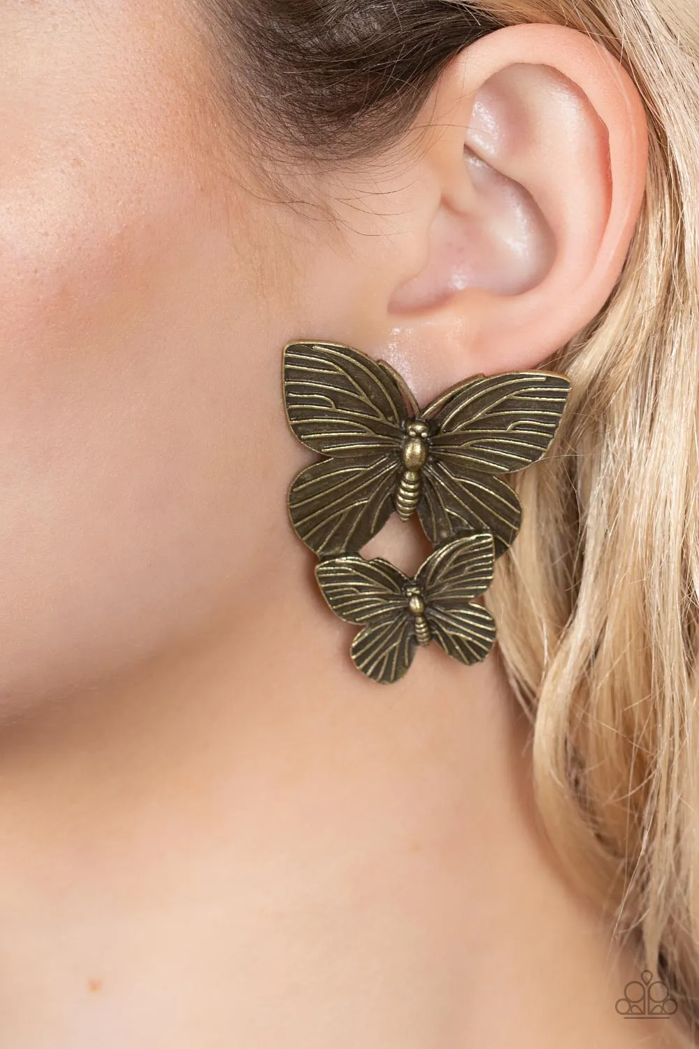 Paparazzi Blushing Butterflies - Brass Post Earrings