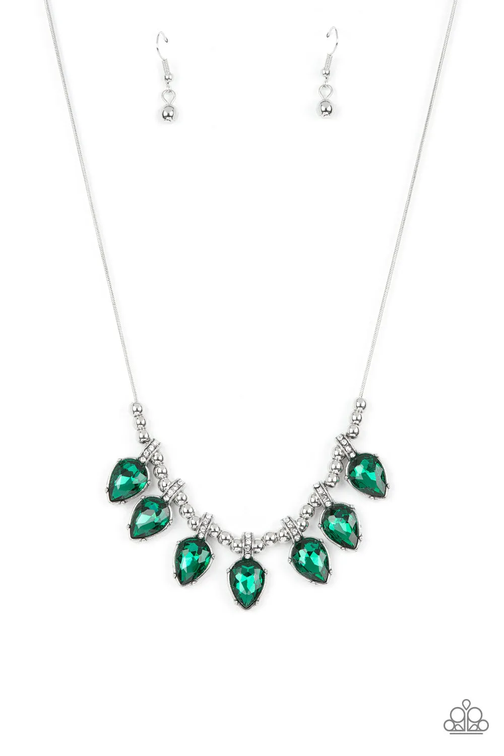 Paparazzi Crown Jewel Couture - Green Teardrop Necklace with Earrings