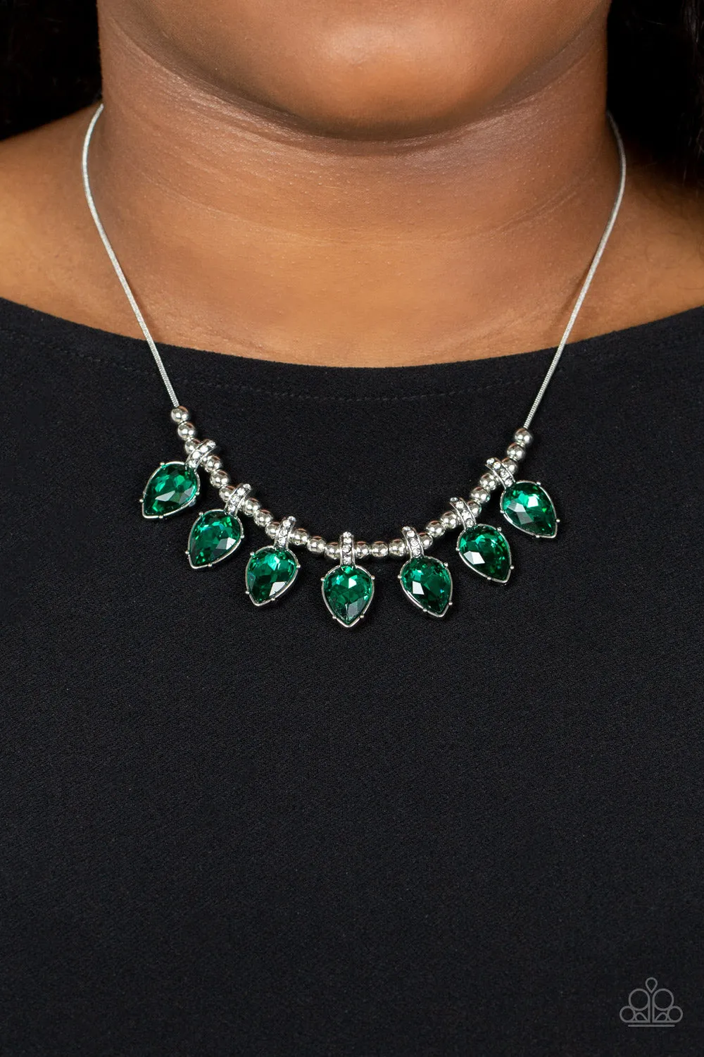 Paparazzi Crown Jewel Couture - Green Teardrop Necklace with Earrings