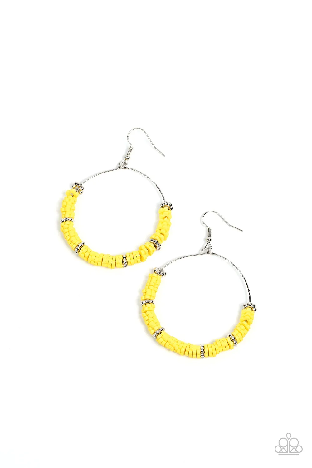 Paparazzi Loudly Layered - Yellow Floral Thread Wire Hoop Earrings