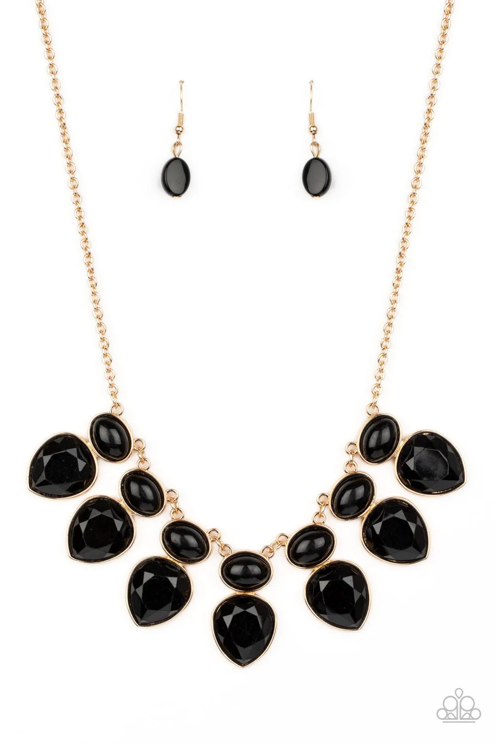 Paparazzi Modern Masquerade - Black Beads Gold Frame Fringe Necklace