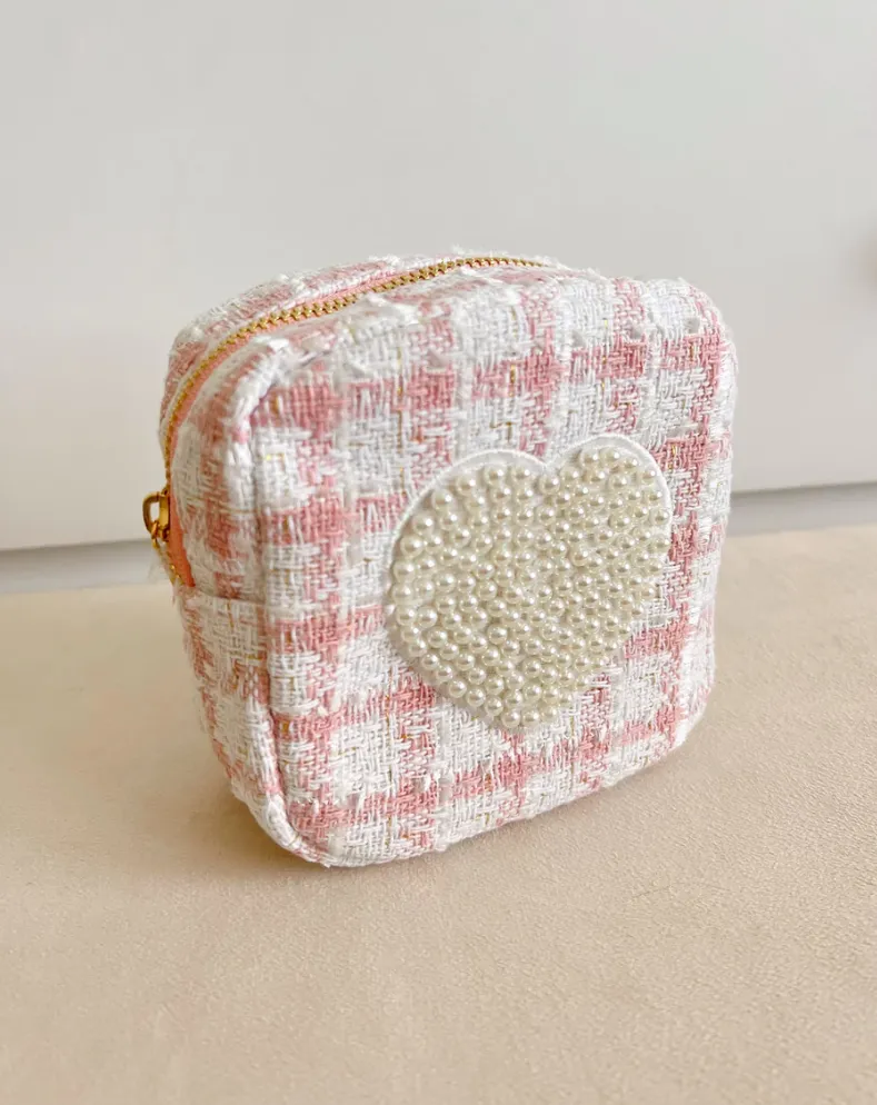 Pink Plaid Mini - White Heart Bag