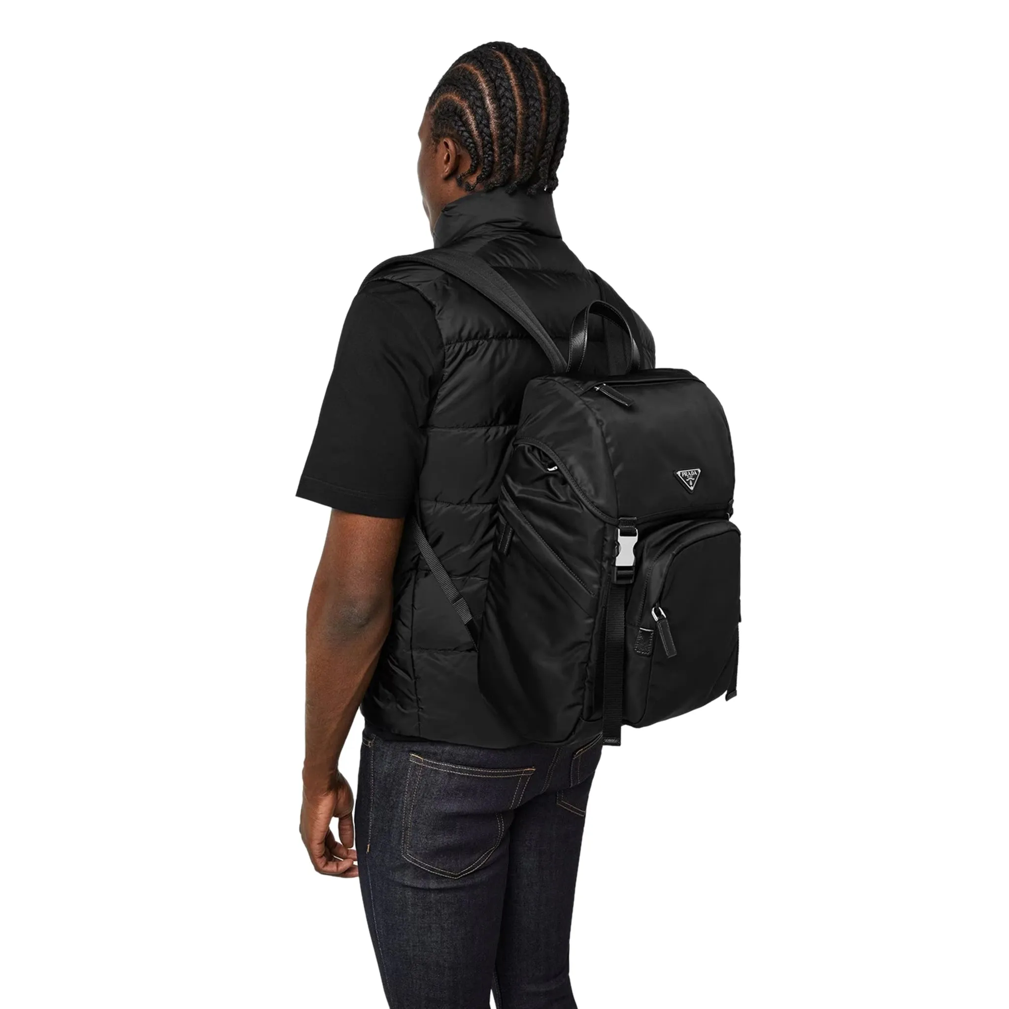 Prada Re-Nylon Saffiano Leather Black Backpack