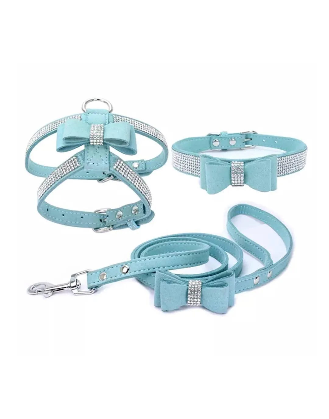 Soft Faux Suede Dog Pets Harness Collar And Leash