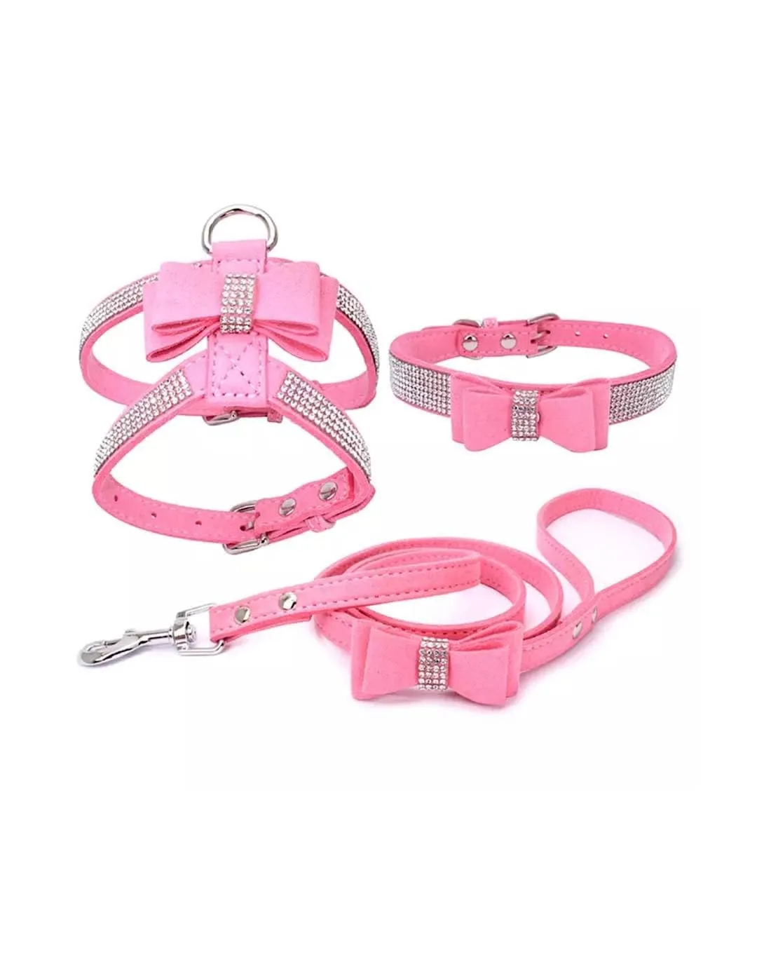 Soft Faux Suede Dog Pets Harness Collar And Leash